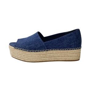 MIU MIU Size 39.5 Peep-Toe Blue Denim Platform Espadrille Sandals Slip On